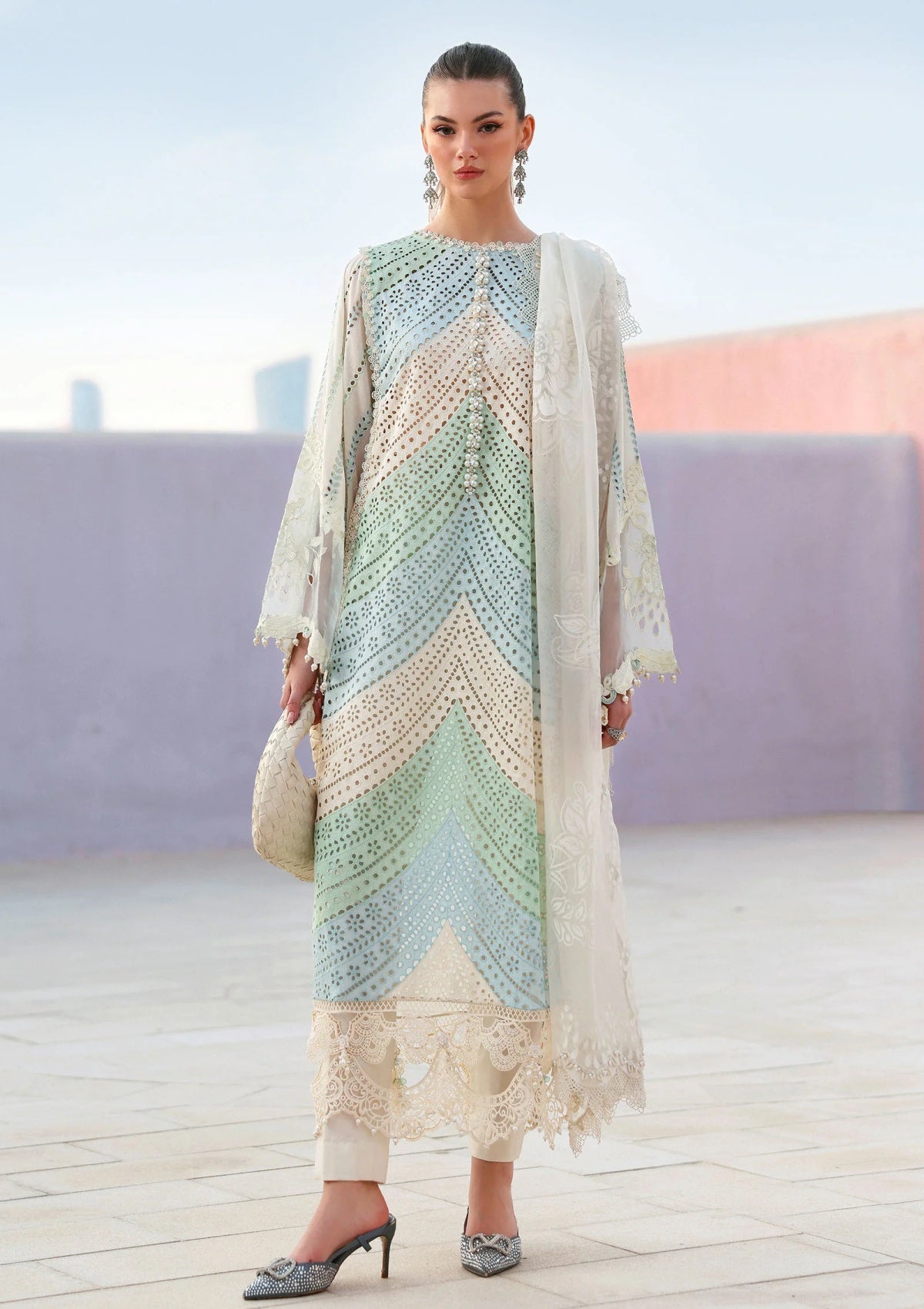 Maria.B. Luxury Lawn 2026 — MBLL 12A (Sky Blue) three-piece embroidered lawn