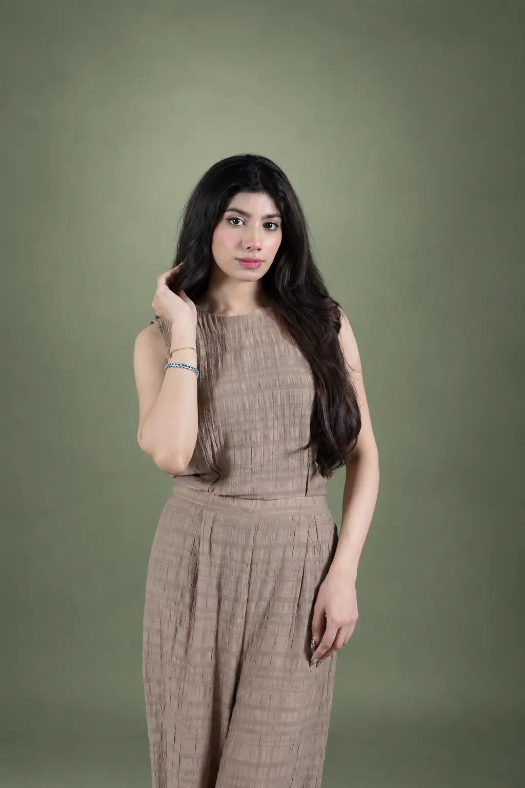 Sawann Lleana0008 neutral beige sleeveless Korean-fabric co-ord set original photo 7