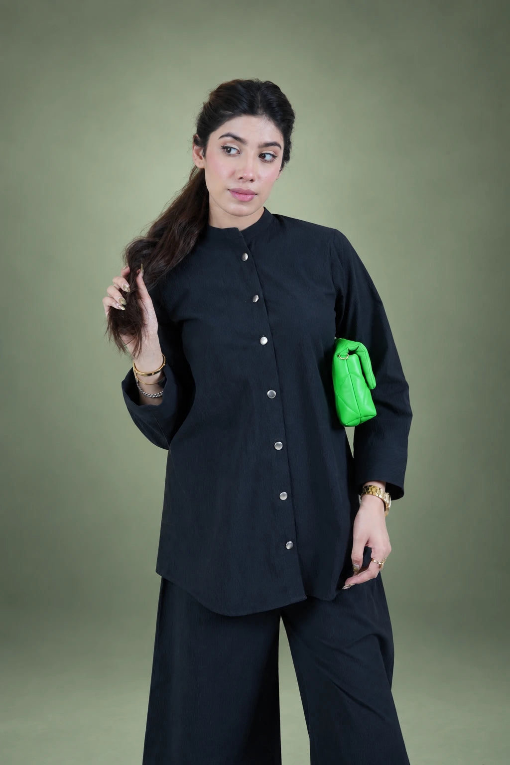 Sawann Lleana0009 black stand-collar shirt with matching trousers, gallery photo 6