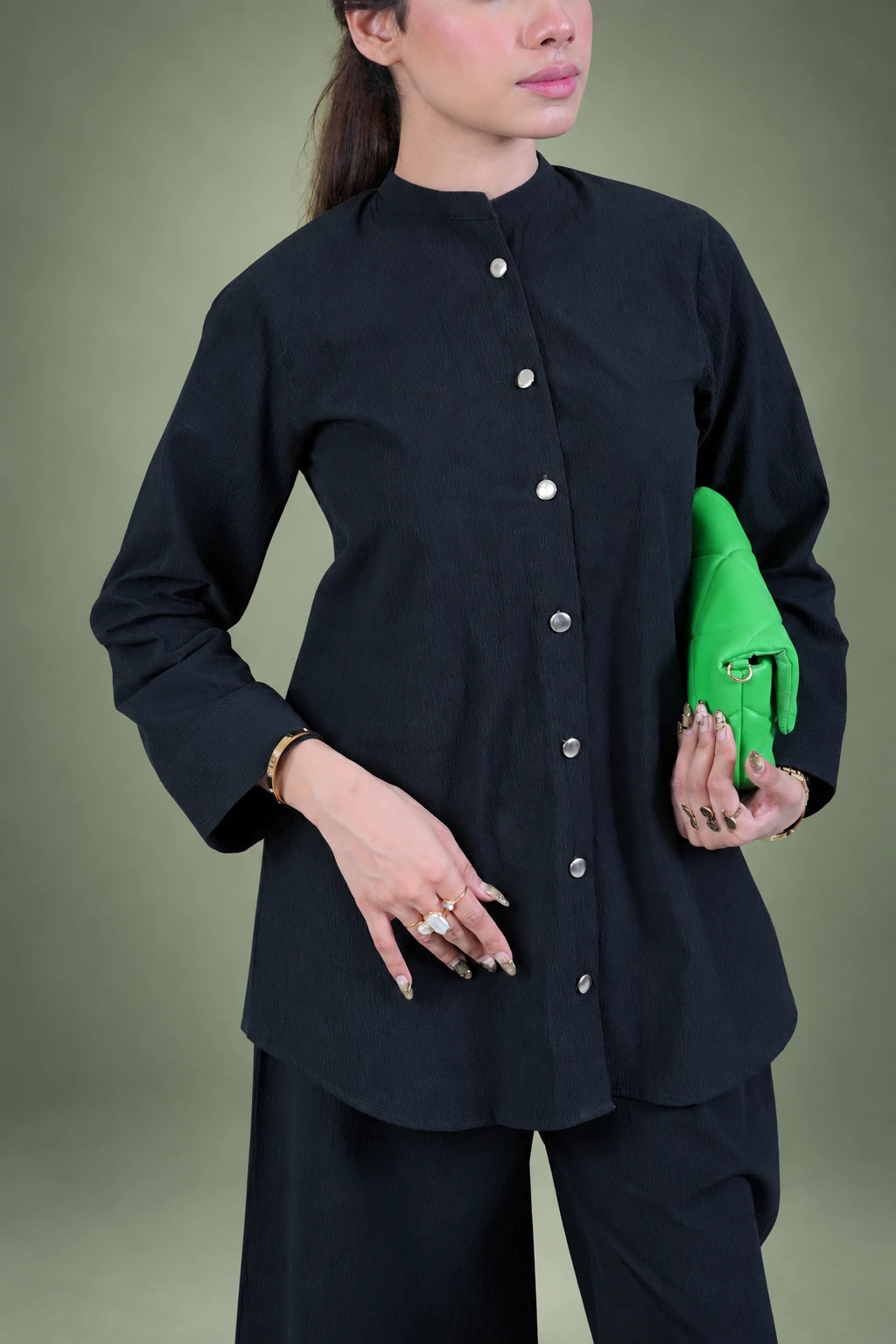 Sawann Lleana0009 black stand-collar shirt with matching trousers, gallery photo 7