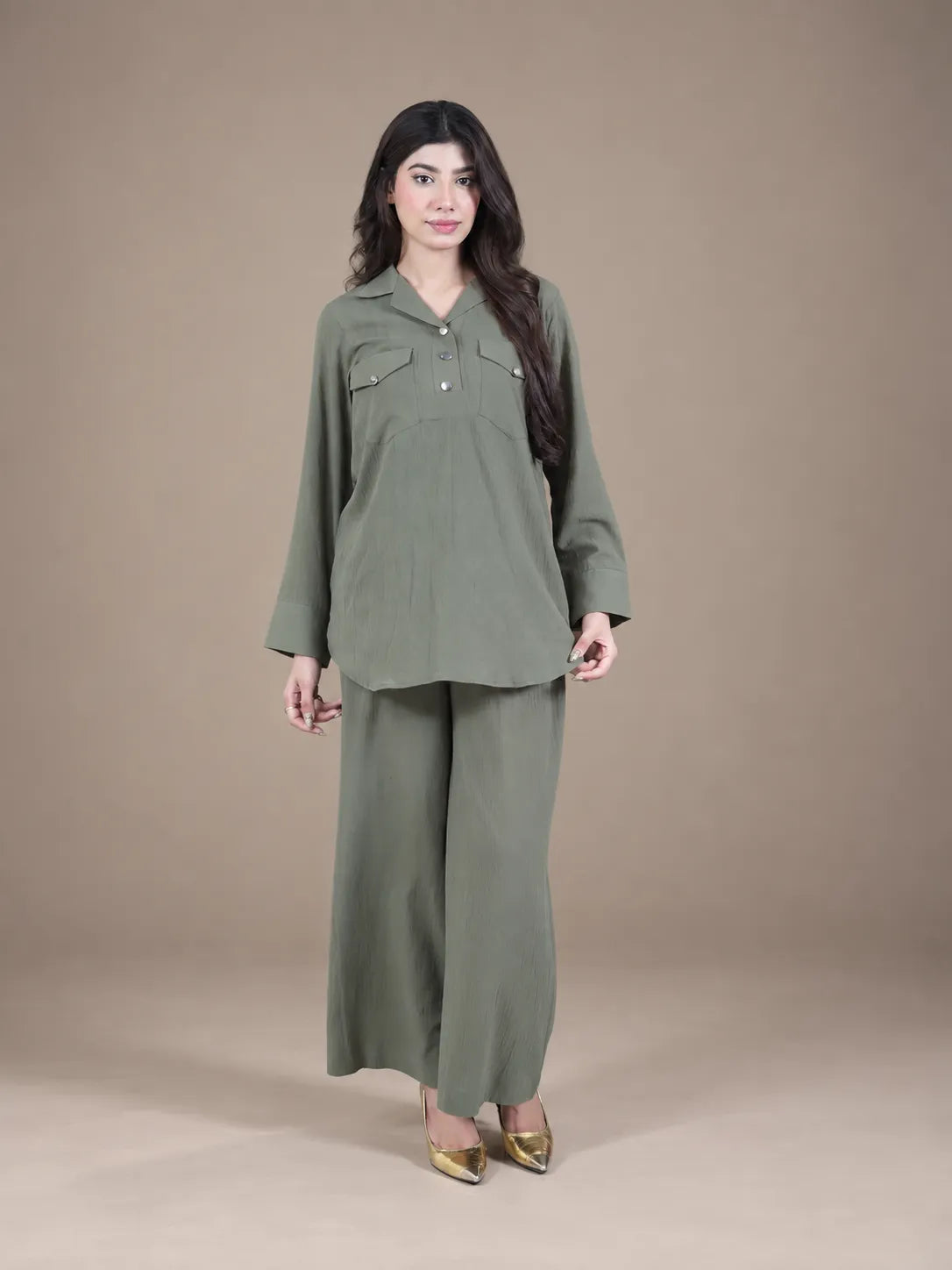 Sawann Lleana0012 olive green two-piece utility-style co-ord photo 1