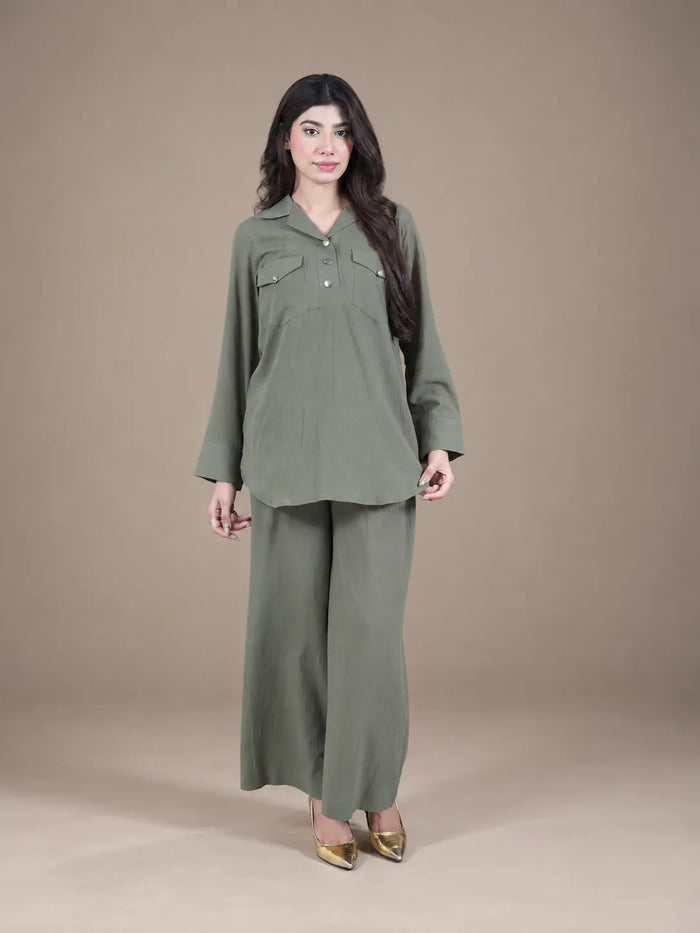 Sawann – Lleana0012 Olive Green Utility 2-Piece Ready to Wear