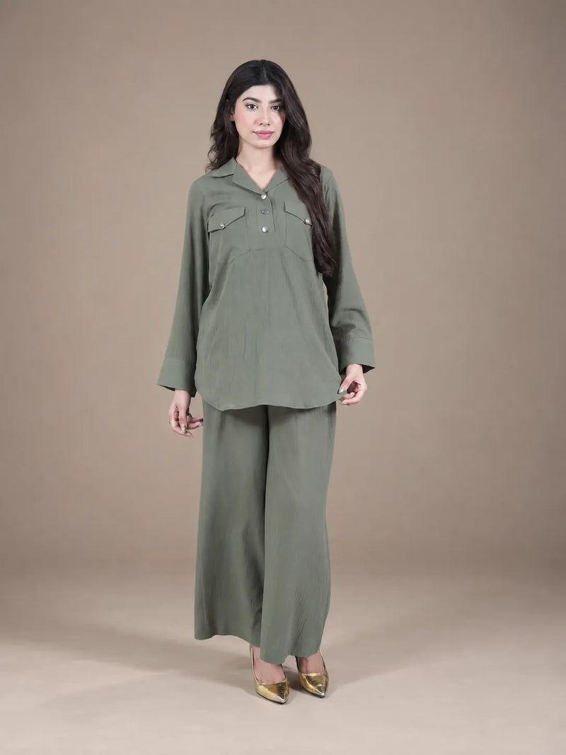 Sawann – Lleana0012 Olive Green Utility 2-Piece Ready to Wear