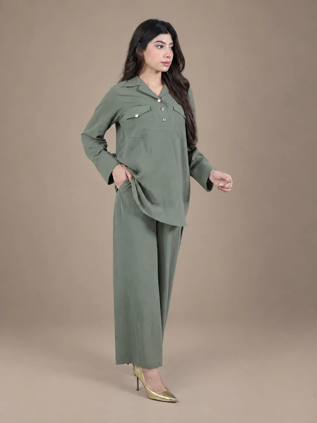 Sawann Lleana0012 olive green two-piece utility-style co-ord photo 2