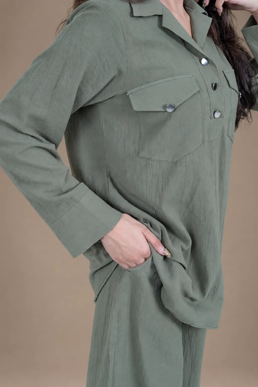 Sawann Lleana0012 olive green two-piece utility-style co-ord photo 4