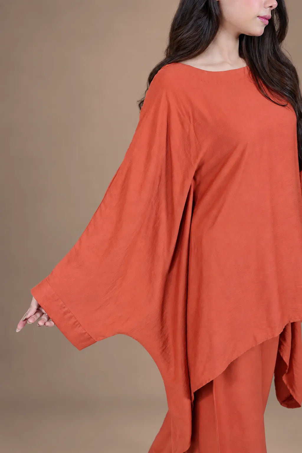 Sawann Lleana0013 rust orange two-piece wide flared sleeve co-ord photo 3