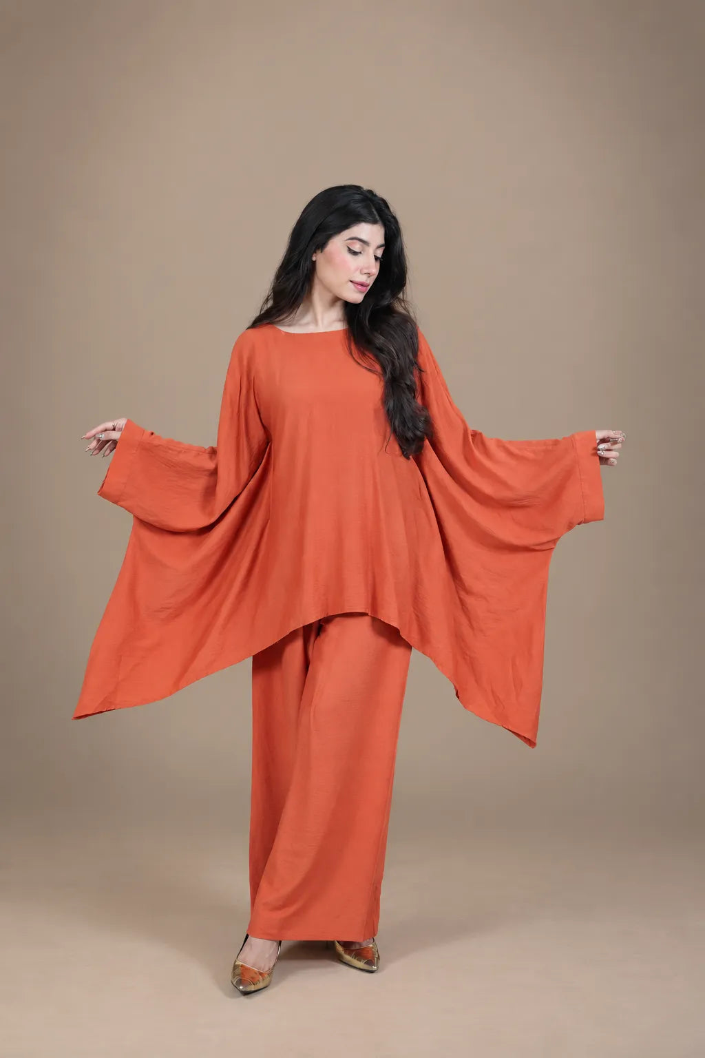 Sawann Lleana0013 rust orange two-piece wide flared sleeve co-ord photo 6