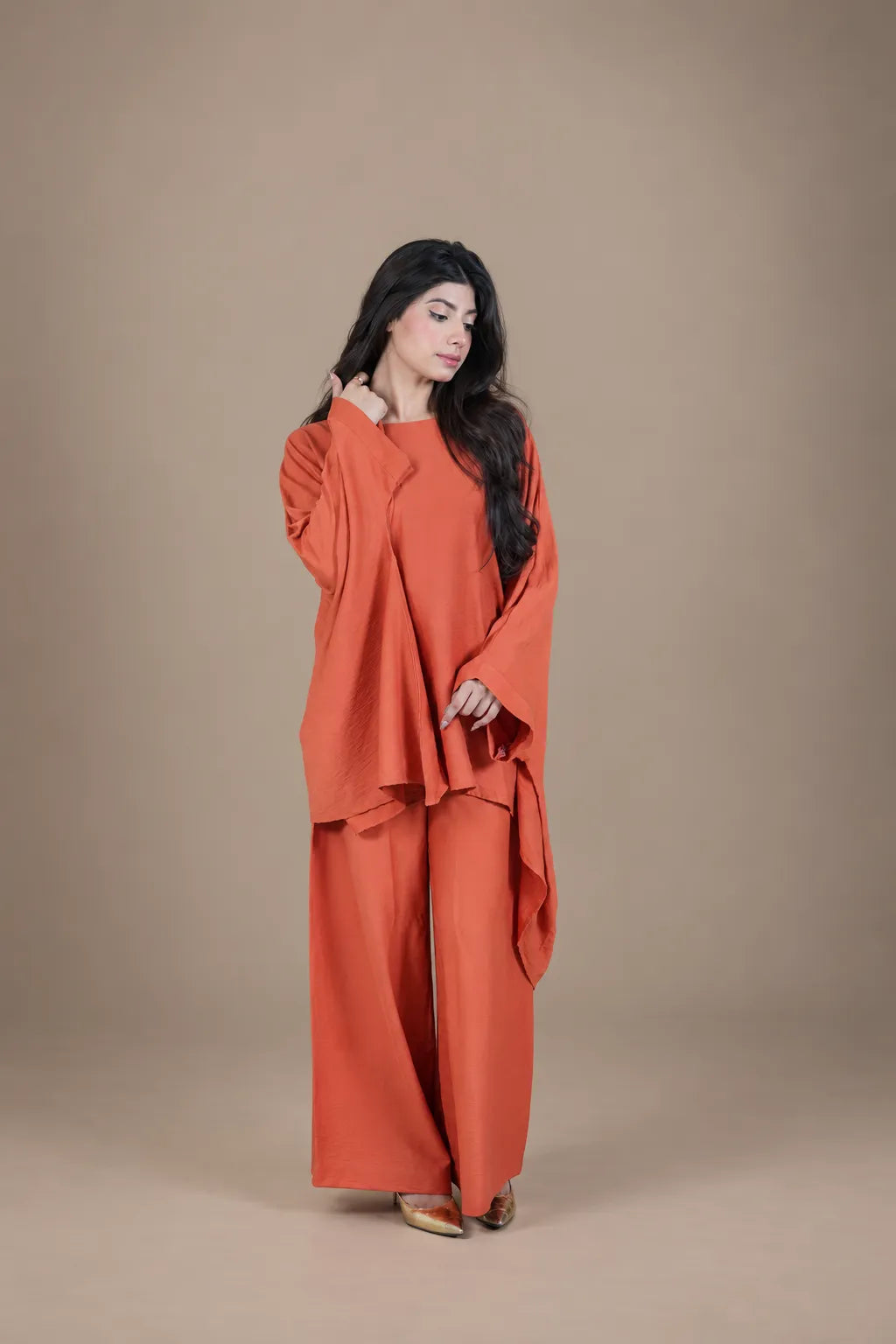 Sawann Lleana0013 rust orange two-piece wide flared sleeve co-ord photo 7