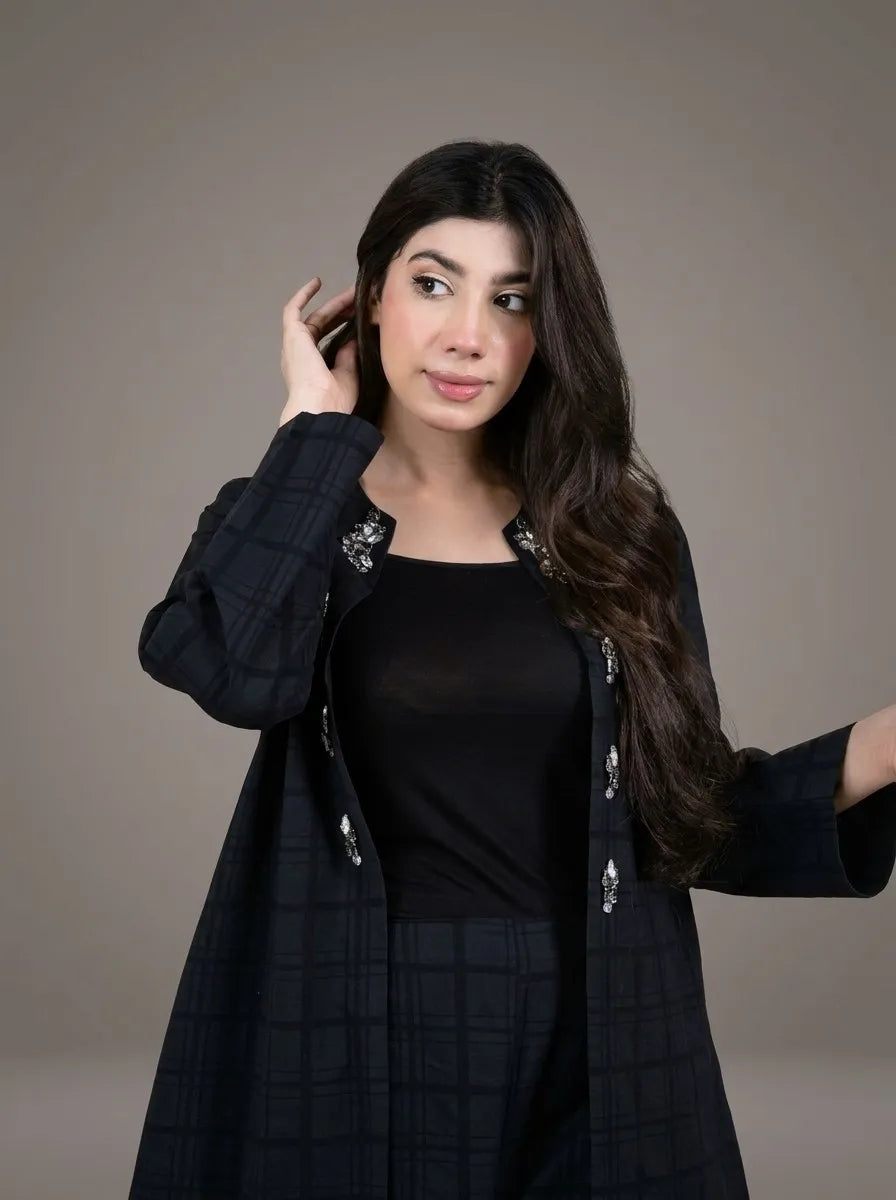 Sawann Lleana0014 jet-black jacket three-piece outfit photo 6