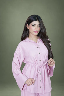 Sawann Lleana 0015 blush pink belted shirt and wide-leg trousers photo 1