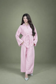 Sawann Lleana 0015 blush pink belted shirt and wide-leg trousers photo 2