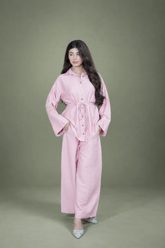 Sawann Lleana 0015 blush pink belted shirt and wide-leg trousers photo 2
