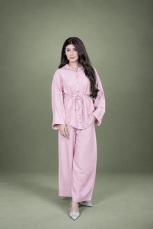 Sawann Lleana 0015 blush pink belted shirt and wide-leg trousers photo 3