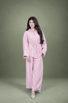Sawann Lleana 0015 blush pink belted shirt and wide-leg trousers photo 3