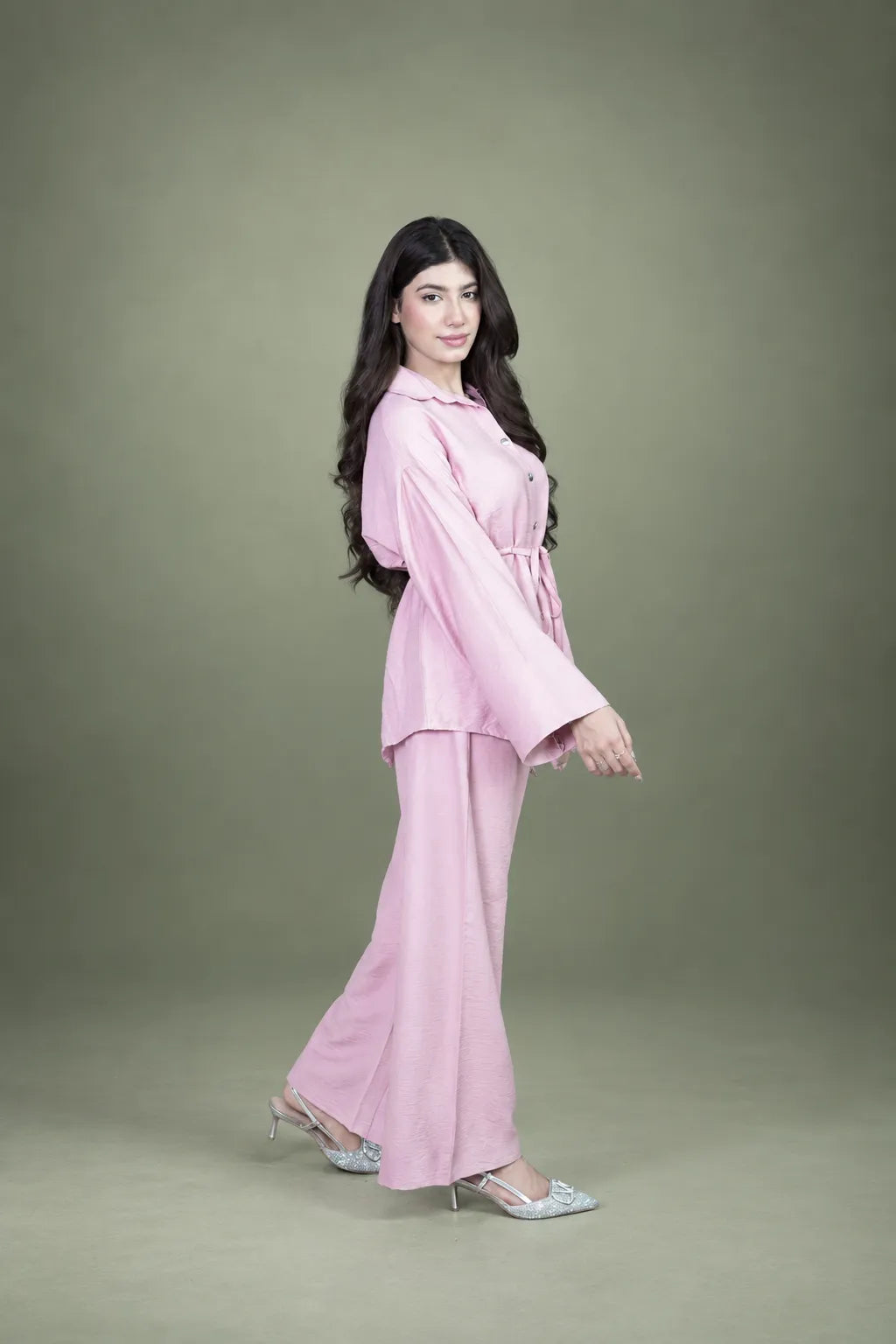 Sawann Lleana 0015 blush pink belted shirt and wide-leg trousers photo 4