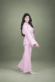 Sawann Lleana 0015 blush pink belted shirt and wide-leg trousers photo 4