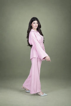 Sawann Lleana 0015 blush pink belted shirt and wide-leg trousers photo 4