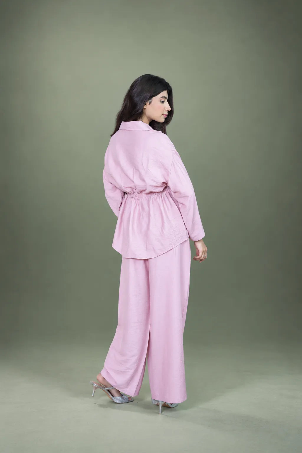 Sawann Lleana 0015 blush pink belted shirt and wide-leg trousers photo 5