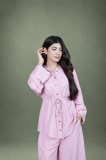 Sawann Lleana 0015 blush pink belted shirt and wide-leg trousers photo 6