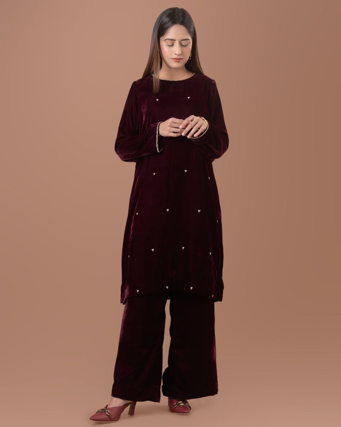 UHK – HEER Velvet WT101 Burgundy Stitched 2-Piece