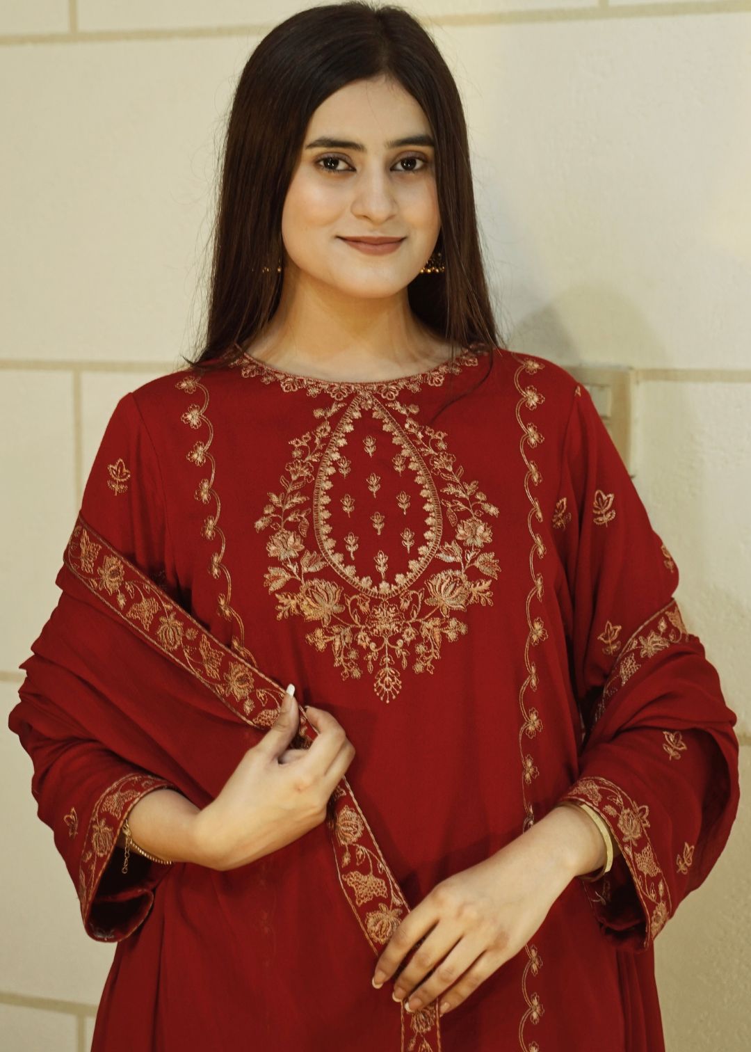 UHK – Stitched Red Embroidered 3-Piece Suit original matching gallery view 3