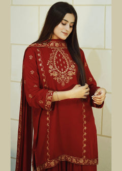 UHK – Embroidered Karandi Unstitched 3-Piece Suit original matching gallery view 2