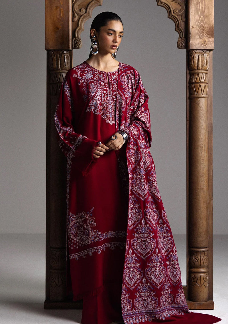 Winter - Zara Shahjahan - Saraab Unstitched 26 D#07 - QIRMIZ